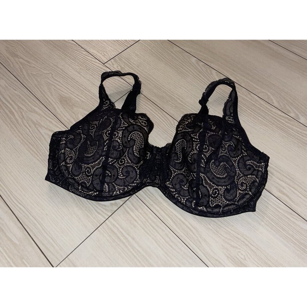 Playtex 4514 Lift Plunge Paisley Lace Lightly Lined Underwire Womens 36D Black